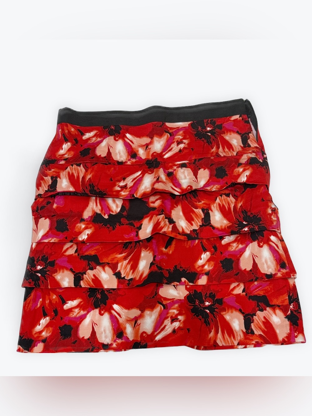 Red Floral Tiered Women's Stretch Skirt Larry Levine Stretch Size 6